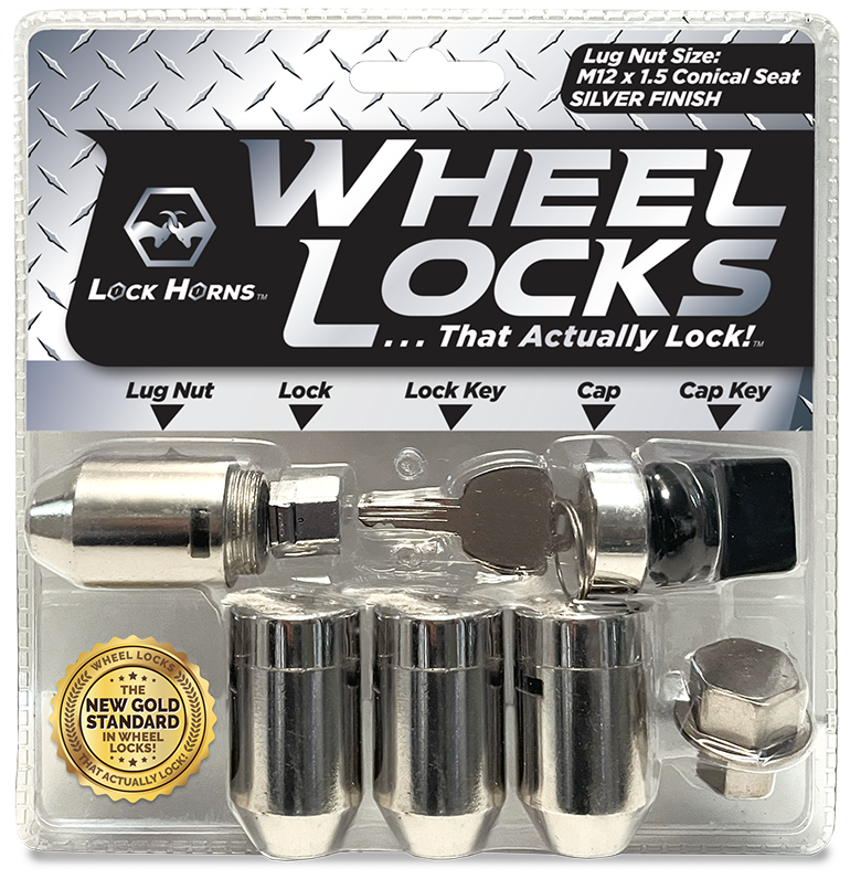 Wheel Locks - M12 x 1.5" Conical Seat - Silver Finish