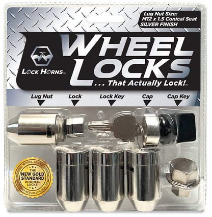 Silver 50mm M12 X 1.5 Aluminum Tuner Lug Nuts + Adapter Key - Acorn Style, Lightweight
